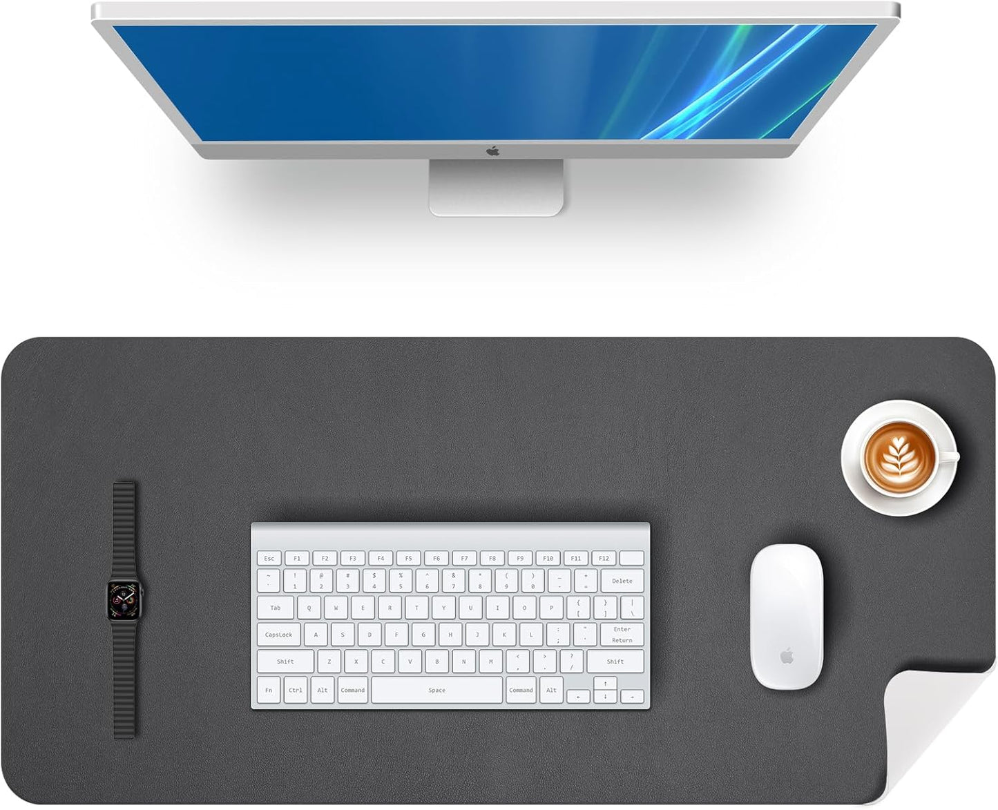 KINGFOM Desk Pad Office Desktop Protecter, PU Leather Desk Mat Blotters Organizer with Comfortable Writing Surface (47.2" x 23.6", White+Gray)