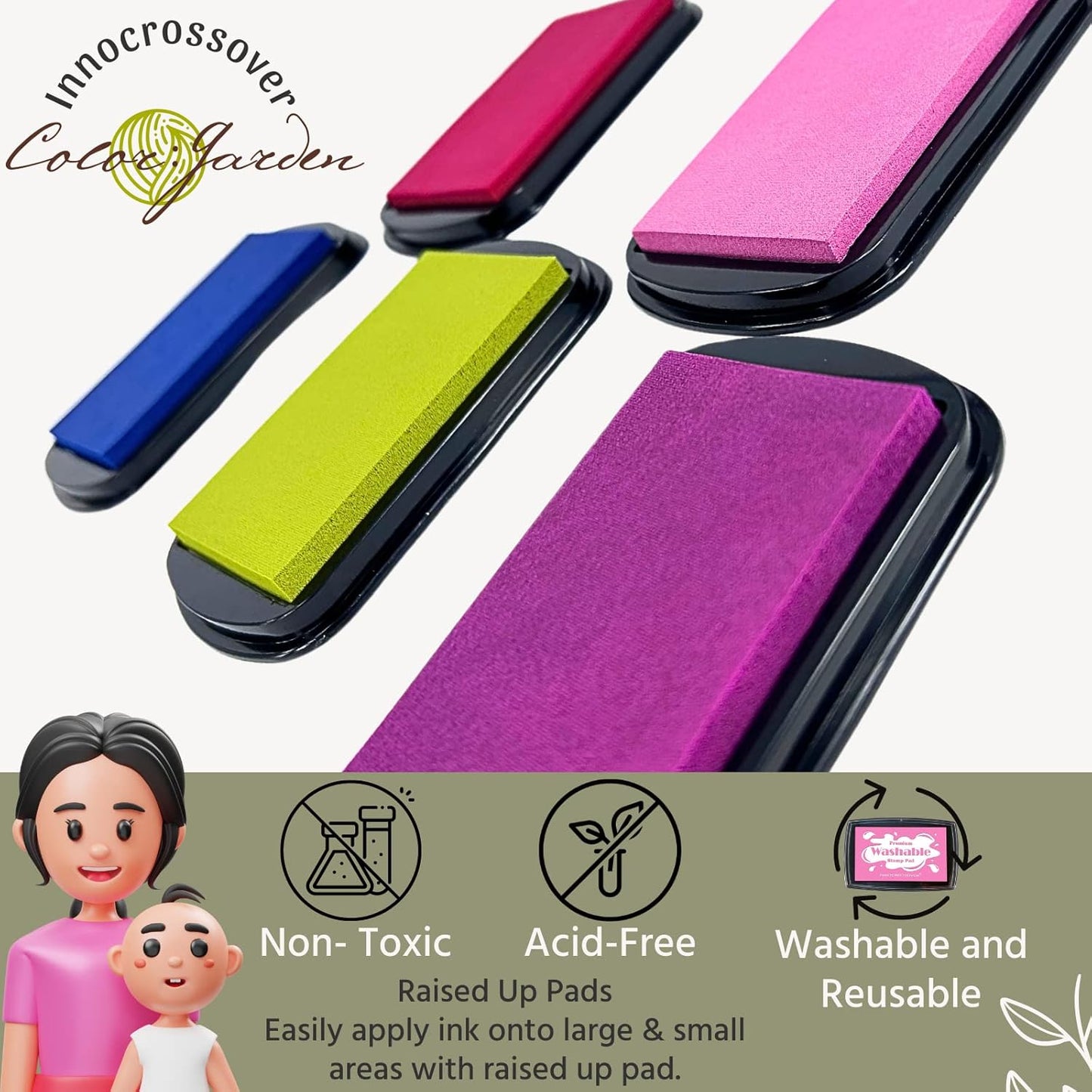 7 Washable Ink Pad, Stamps for Kids, Kids Crafts, Paw Print Kit, Baby Footprint Kit, Stamp Pads for Baby Shower on Scrapbooking, Fingerprint Ink Pad, Easy to Wash Off Skin| Large | Safe Non-Toxic