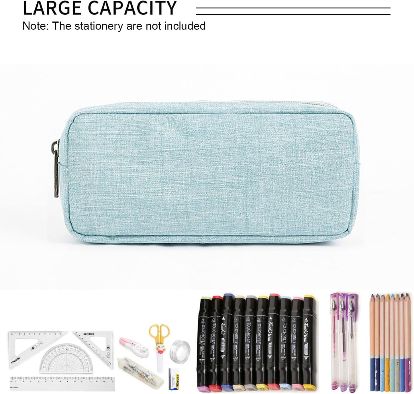 Della Gao Small Pencil Case Large Capacity Pencil Pouch Marker Pen Bag Coin Pouch Office Stationery Organizer (Blue)