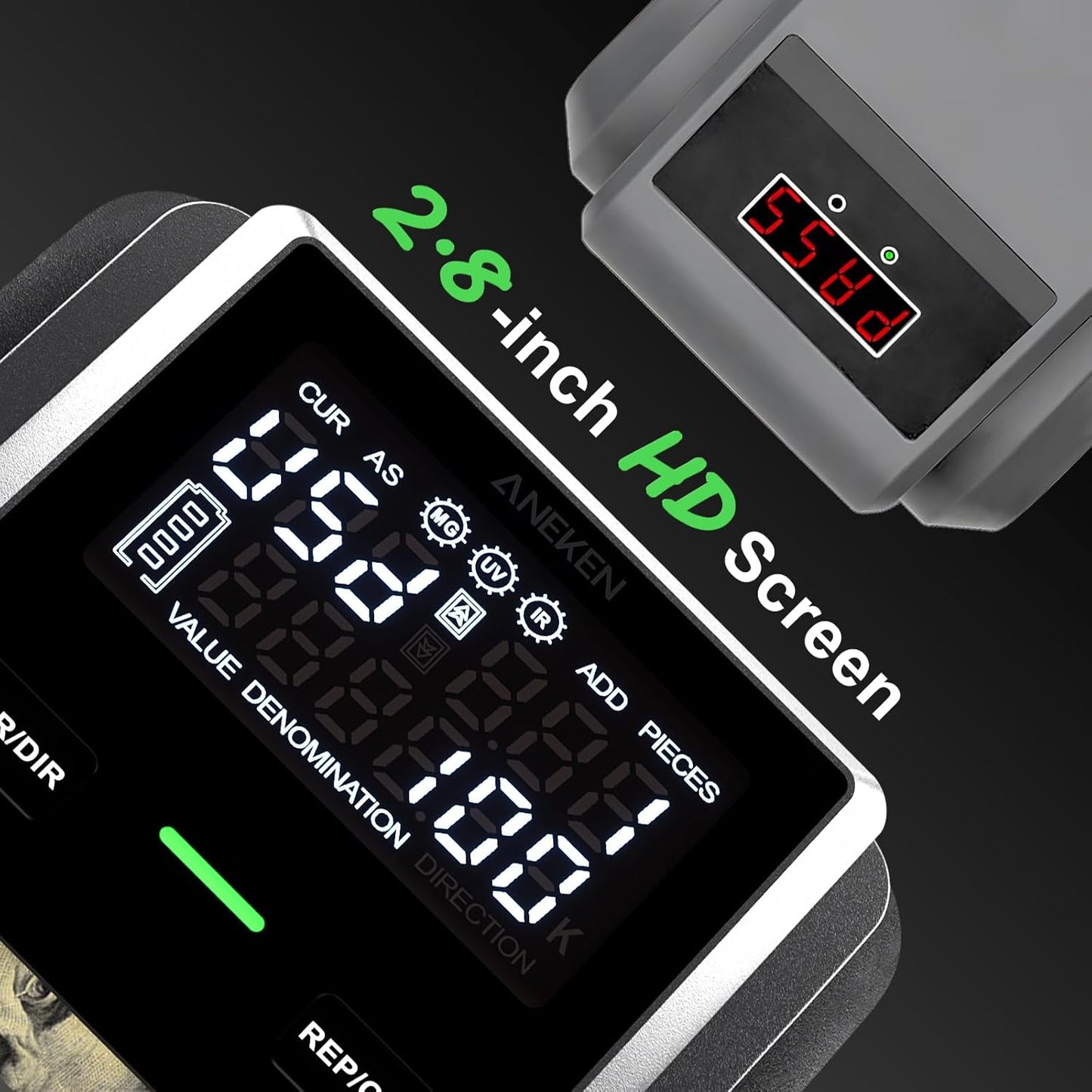 Aneken AL-139 Counterfeit Bill Detector with 2.8" Digital Screen, Total Value & Add Function, 4-Way Orientation & Traceable Records Counterfeit Money Detector, Compatible with USD/EUR/GBP/MEX