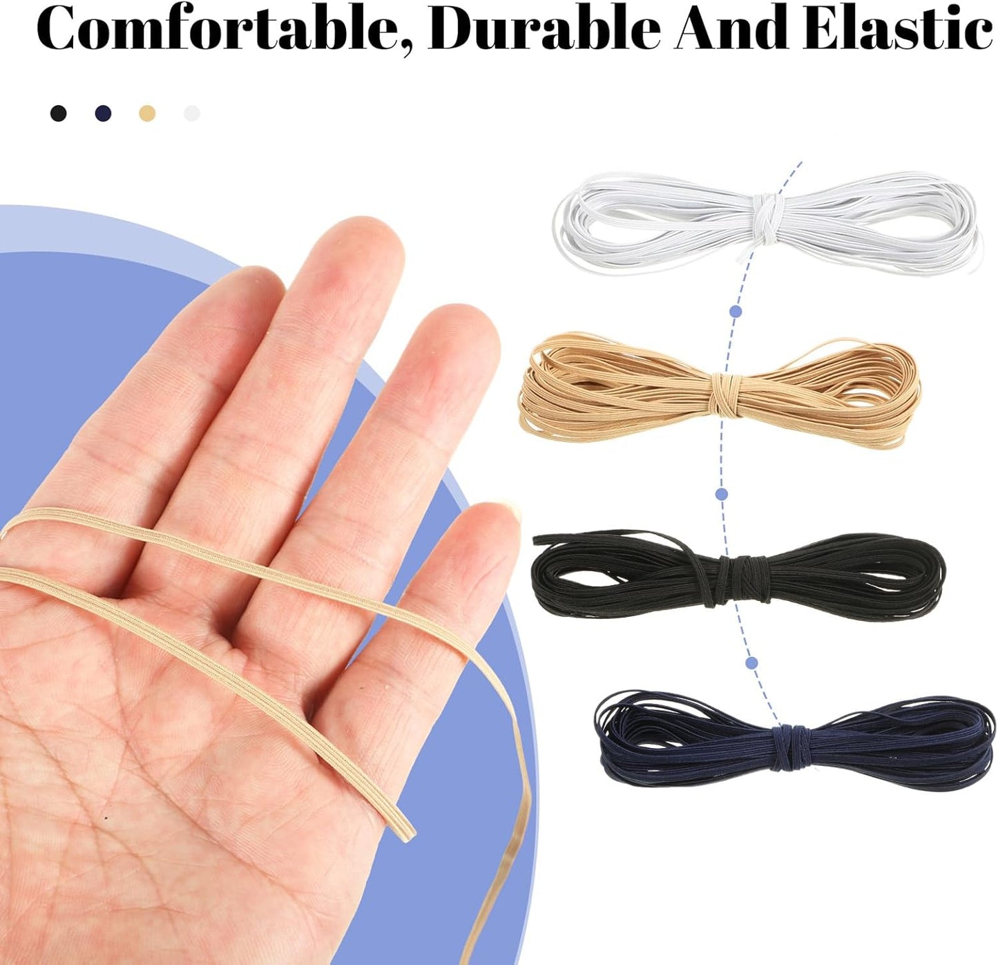 WILLBOND 12 Rolls Colorful Elastic Band Folding Elastic Cord Heavy Duty Stretch Band Knitted Flat Band for Sewing Crafts DIY Comforter Cuffs(Assorted Size X 61 Yard,Retro Colors)