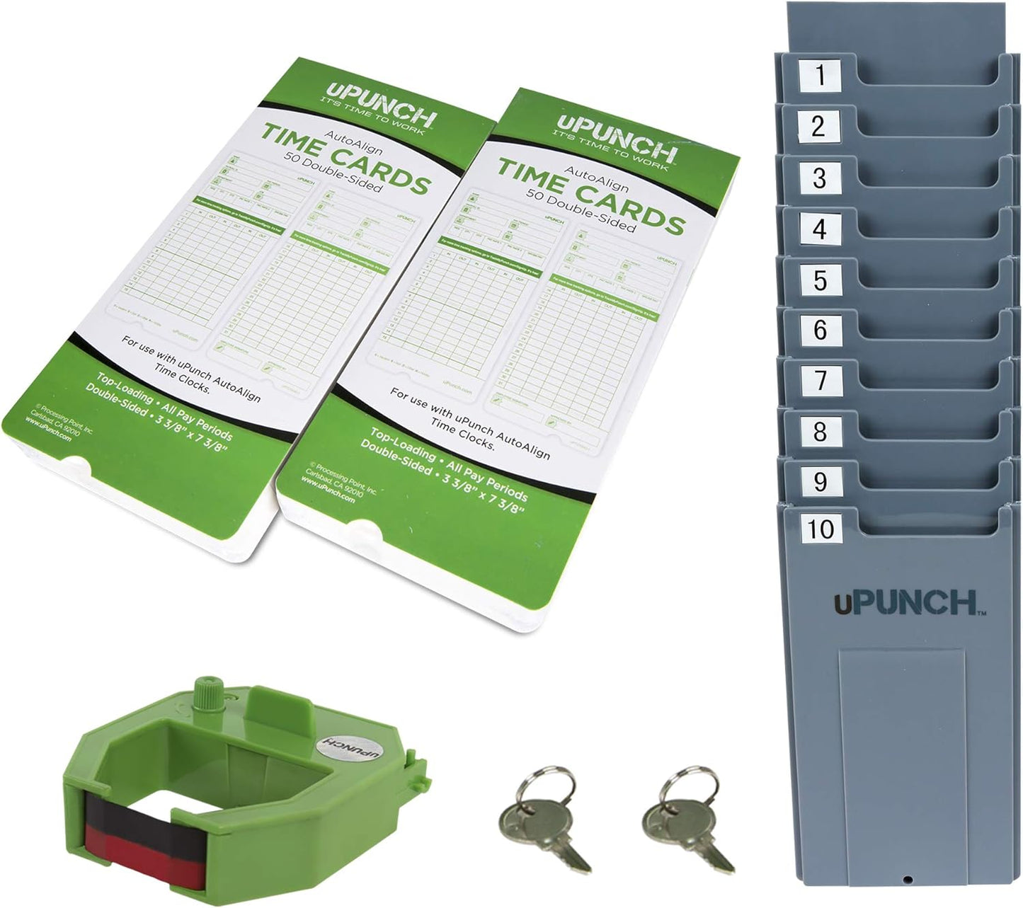 uPunch HN1500 Starter Time Clock Bundle for Small Business: Employee Punch Clock System with 100 Time Cards, Card Rack, and Ribbon