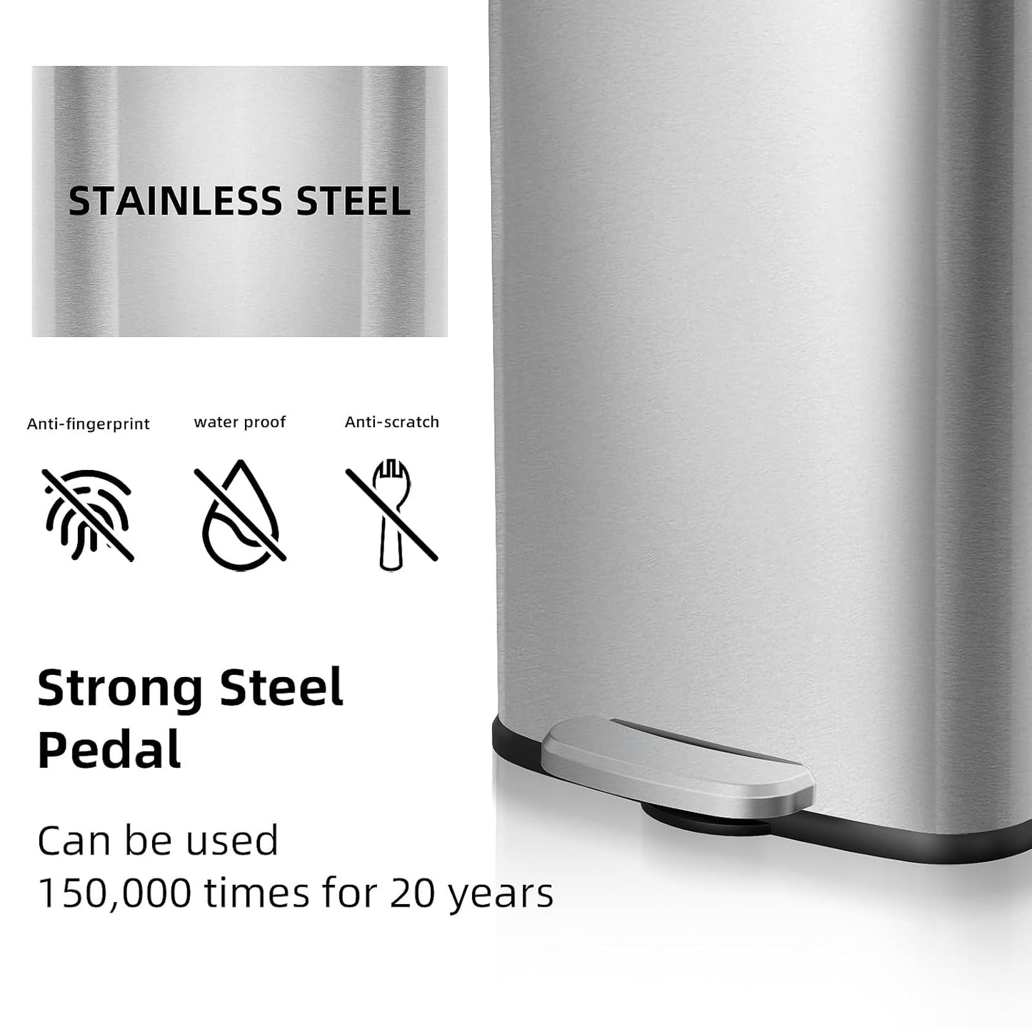 KUK 1.6 Gallon Small Bathroom Trash Can with Lid, 6L/1.6 Gal Office Step Garbage Can for Home, Bathroom, Bedroom, Office, Brushed Stainless Steel