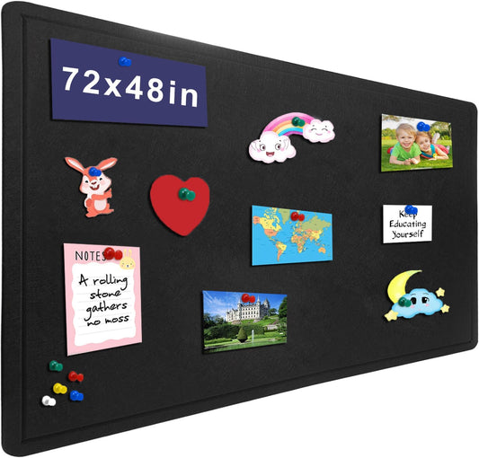 Large Bulletin Board - 72 X 48 inches Cork Board with 30 Pushpin, 6' x 4' Felt Cork Board Notice Pin Board, Self-Adhesive Vision Board Mood Board Foldable Photo Board for Wall (Black)