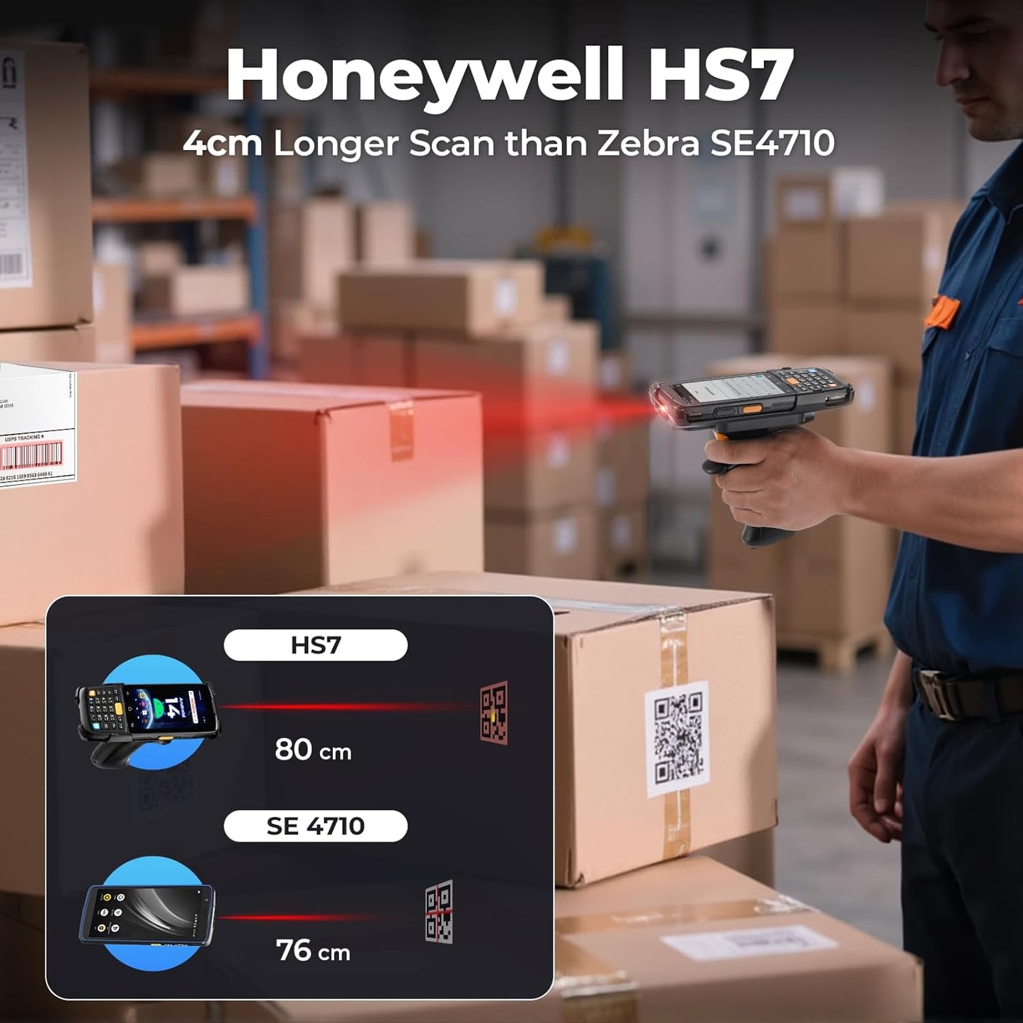 MUNBYN Android 14 Barcode Scanner with Pistol Grip,Equipped with Honeywell HS7 QR Scanner, 4GB+64GB Handheld PDA, 4-inch Touchscreen, IP65 Rugged, 5000mAh for Inventory Warehouse Logistics MC005P
