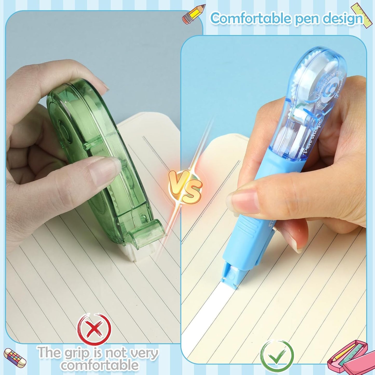 18 Pack Correction Tape Pens 1/5" X 236", 9 Color Correction Tape Pens Easy to Use Applicator for Instant Correction Students School Office Supplies