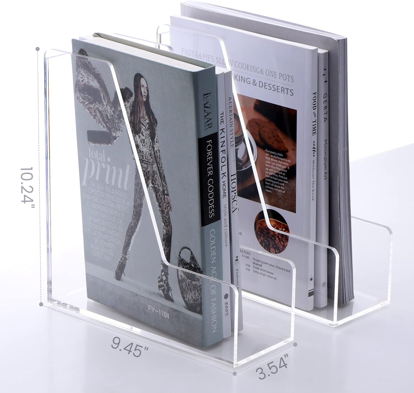 Magazine Holder, Clear Acrylic Desk Organizers, File Organizer for Desk, Magazine Rack- Desktop Book Storage -Independent Vertical 1 Space-2 Pack