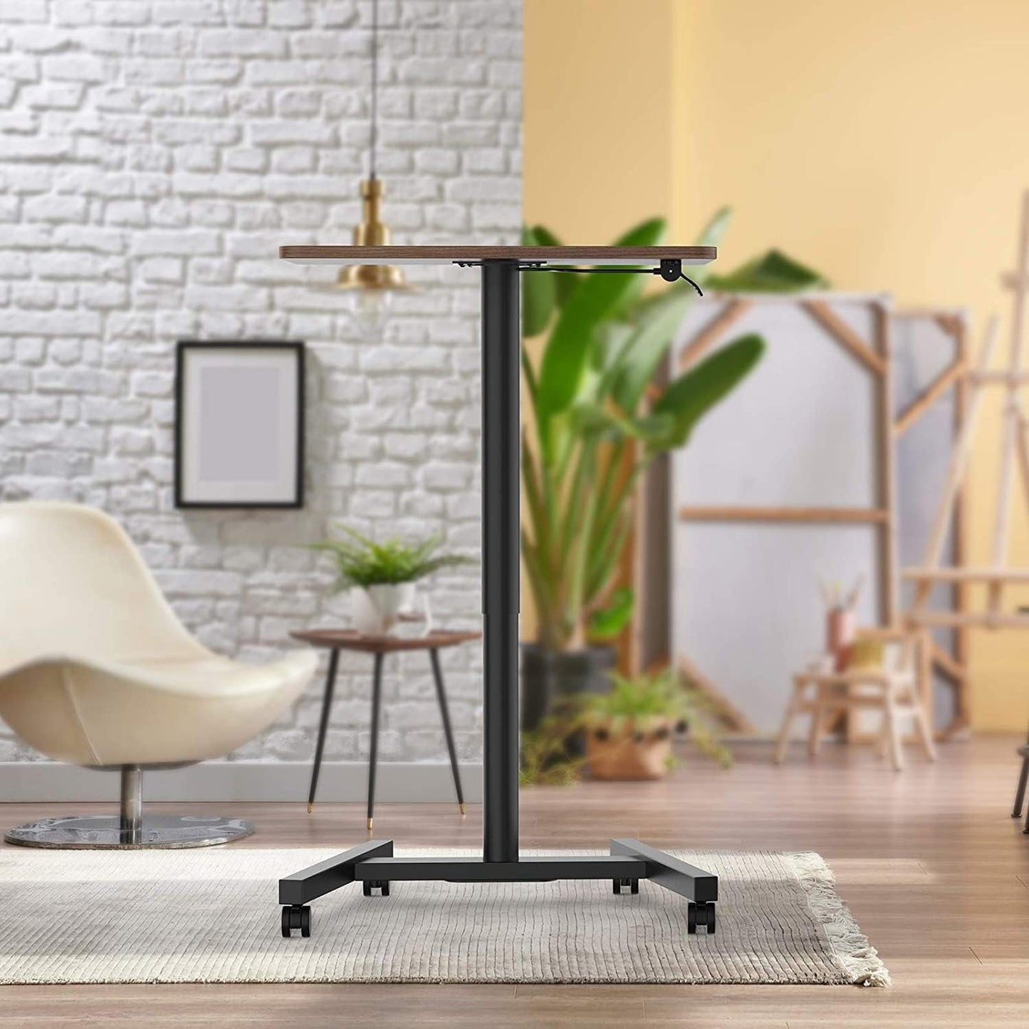 28-Inch Mobile Standing Desk Adjustable Height, Portable Standing Desk with Lockable Wheels, Rolling Table for Home Office Classroom Hospital (Walnut)