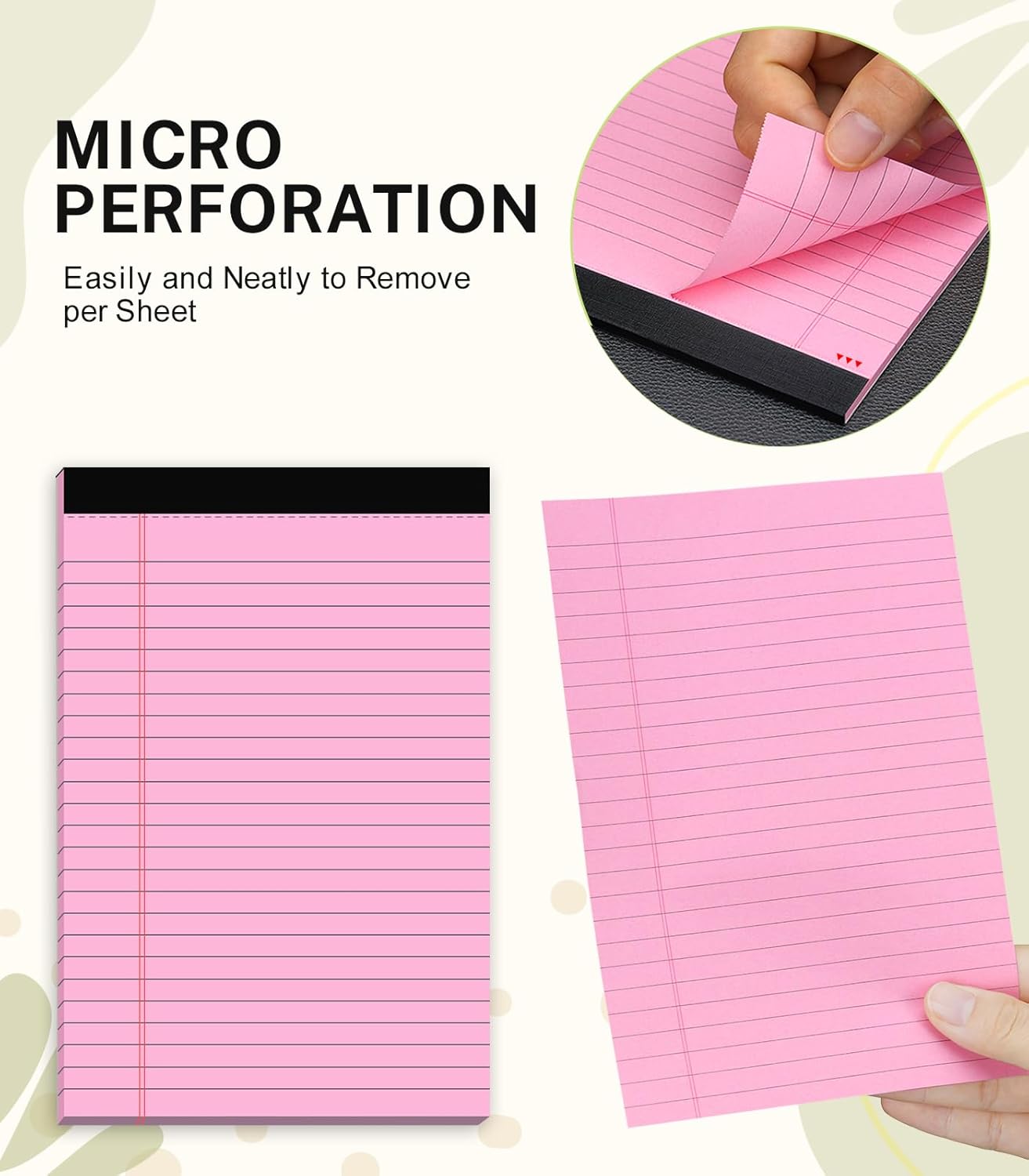 Small Legal Pads 5x8 Colored, 36 Pack Note Pads 5x8, Perforated Pink Legal Pad College Ruled, 30 Sheet/Pad, Lined Paper Pads 5x8 Notebook Pad, Purple Legal Pads 5x8 for Study, Office, Home