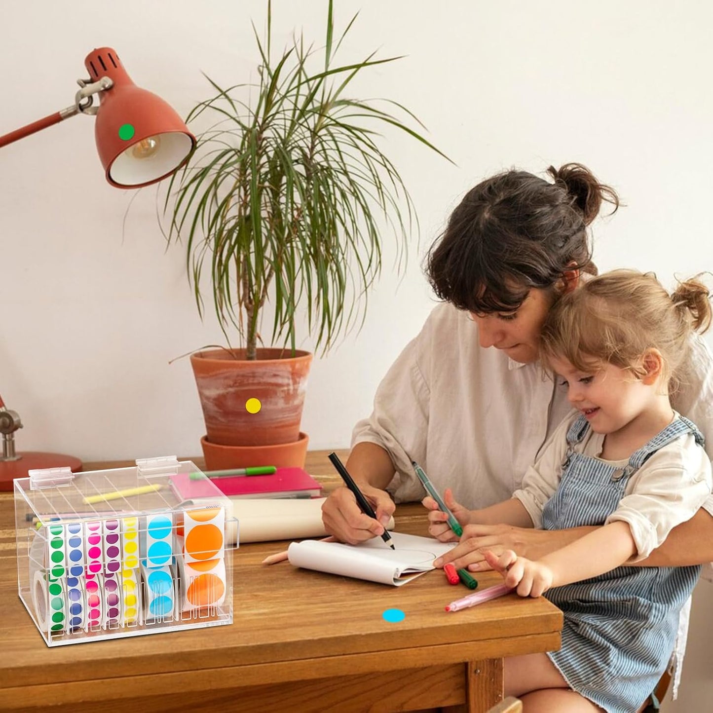 10 Disks Adjustable Label Dispenser with Lid 7.7 * 5.5 * 5.2 Inches Acrylic Sticker Dispenser Sticker Roll Holder for Holding Multi-Label Sticker Tape Date Markers Label Office (Not Include Sticker)