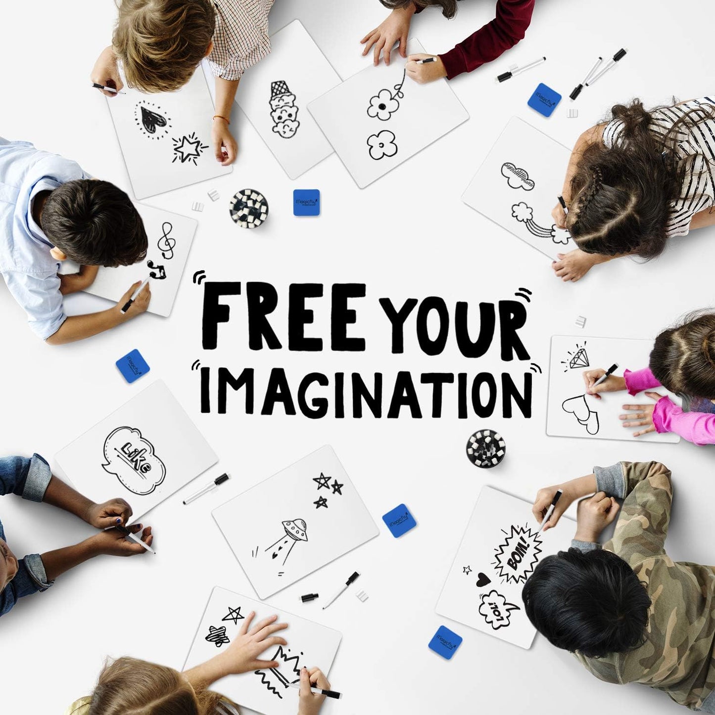 Magicfly Double-Sided Small White Board for Classroom, 9 x 12 Inches Dry Erase Lap Boards, Bulk Pack of 16 Mini White Board for Student, Teachers, Office, with 16 Pens, 16 Erasers & 16 Pen Clips