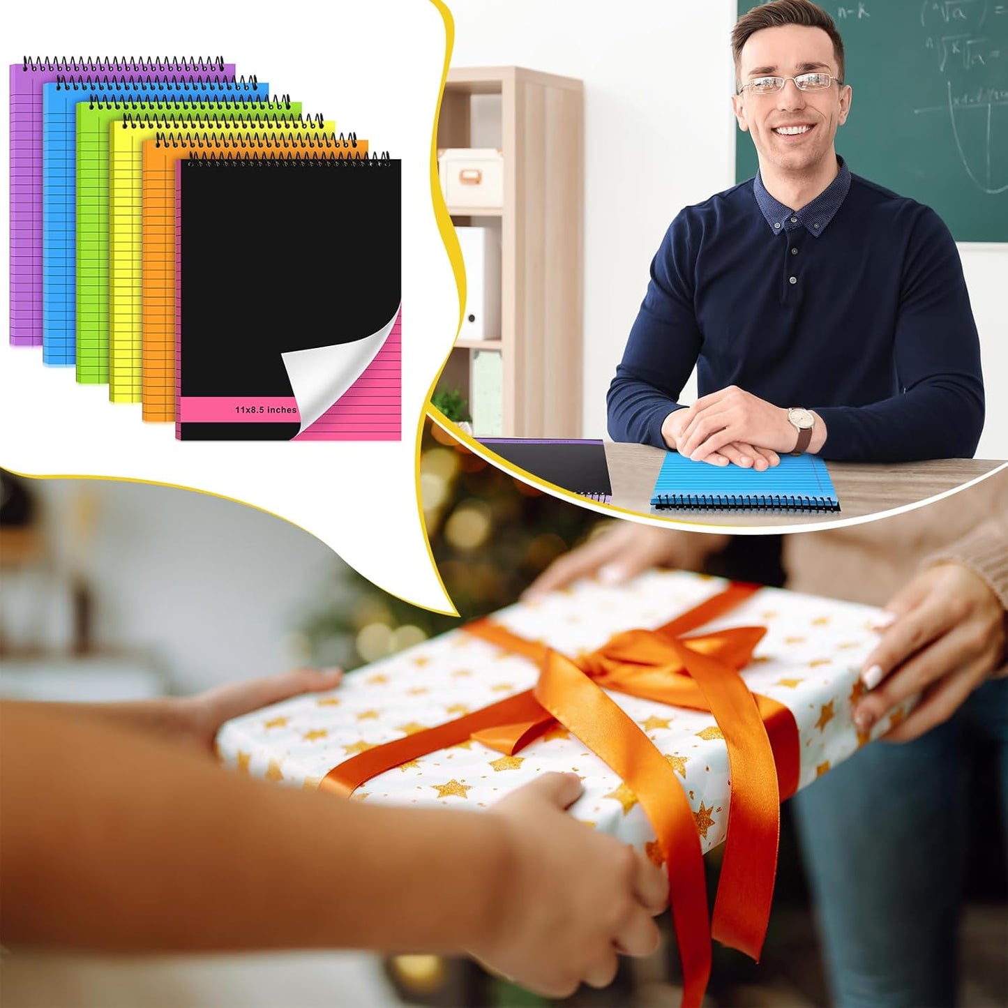 6 Pcs Legal Pad Top Spiral Bound Notebook 70 Sheets Wirebound Notepad Double Sided Ruled Memo Steno Pad with Stiff Back Cover for Business(8.5 x 11 Inches,No Holes,Bright Colors)