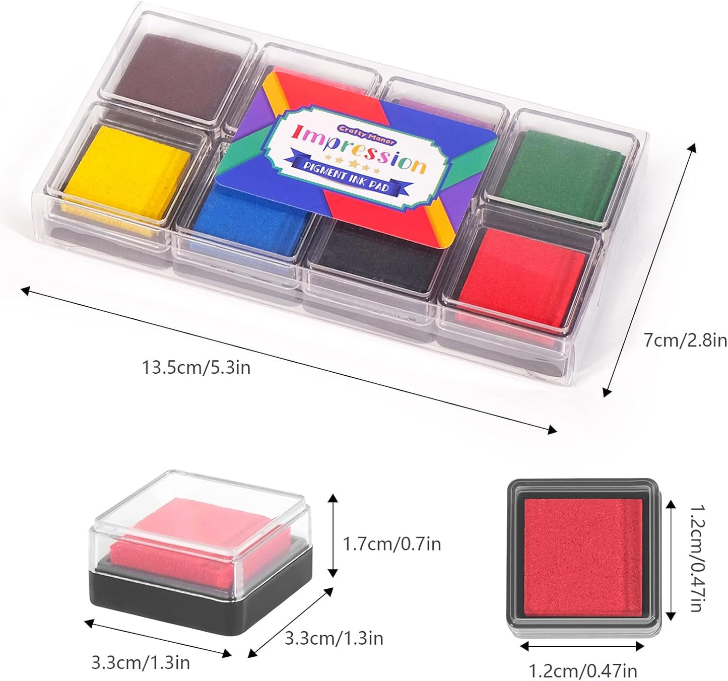CraftyManor Mini 8 Color Pigment Ink Pads for Stamps, Fingerprint InkPads for Kids, Stamp Pad for Scrapbook Paper & Wood & Classroom & Clothing & Letter & Archival