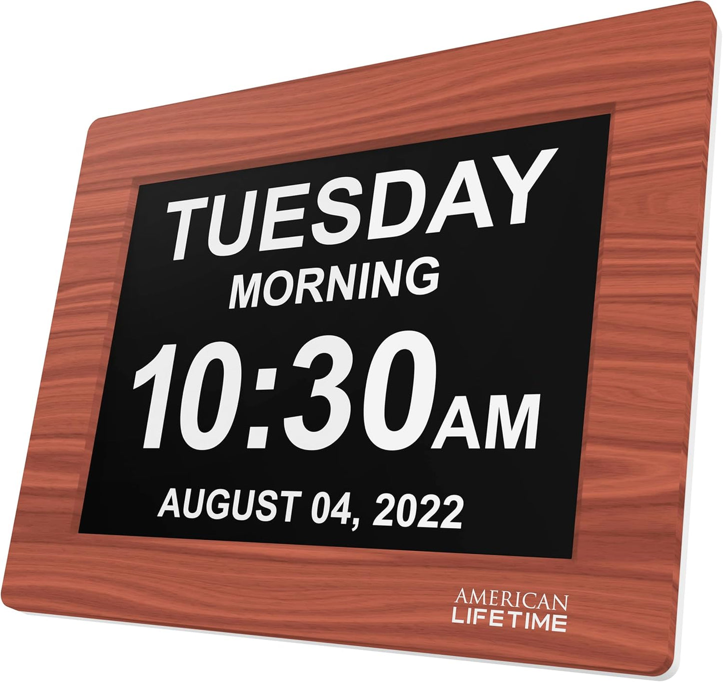 American Lifetime 【New 2025】 Dementia Clock Large Digital Clock for Seniors, Alzeimer Clock Large Display with Custom Alarms, Clock with Day & Date for Elderly, Digital Calendar Brown Wood