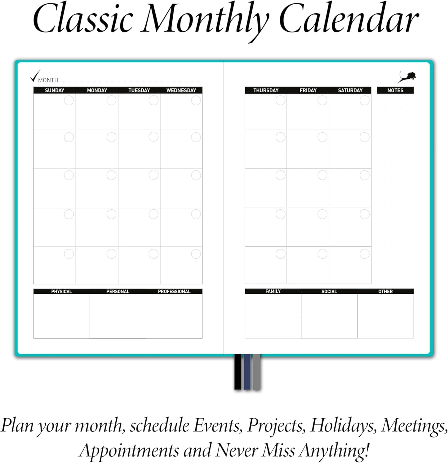 Daily Planner, Calendar and Gratitude Journal to Improve Time-Management, Productivity & Happiness | Vegan Leather Hardcover Organizer with Blank Dates, Undated 6 Months 24 Hour Agenda