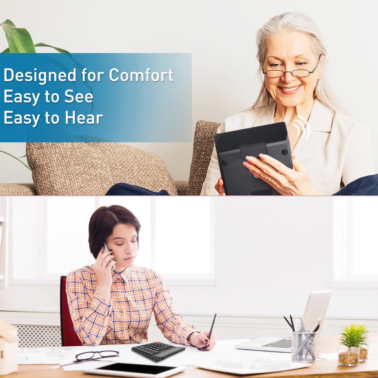 Calculators Desktop, Desk Calculator with Large 2 Line Display, Talking Basic Calculator with Big Button & Adjustable Volume, 4 Function Calculators for Business, Students, Office Supplies(Black)