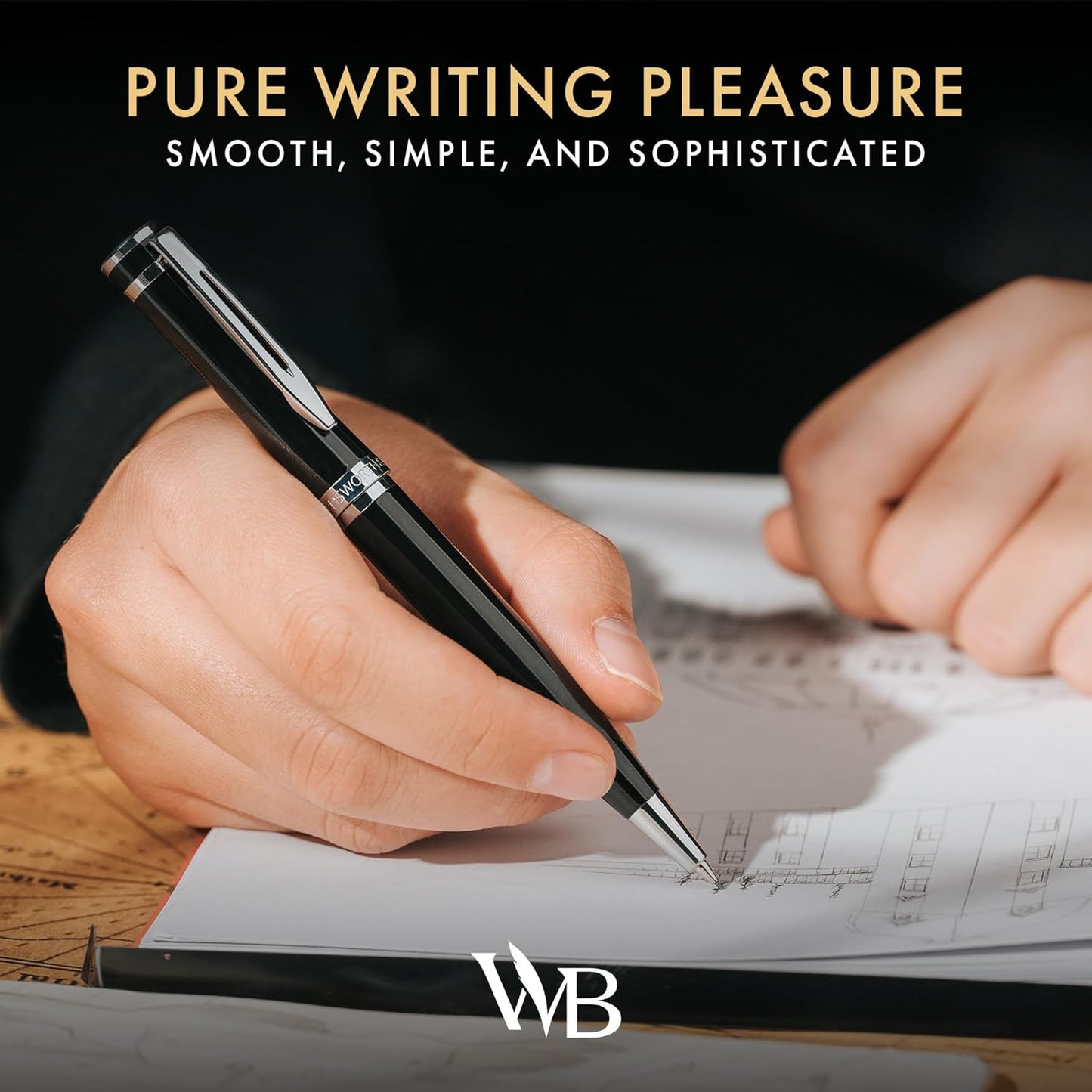 Wordsworth and Black Mechanical Pencil Graphite Lead- Stunning Luxury Metal Pencil, Black Lacquer Chrome Finish, 0.7mm Led, Best Gift Set for Men & Women, Professional Executive Office Pencils