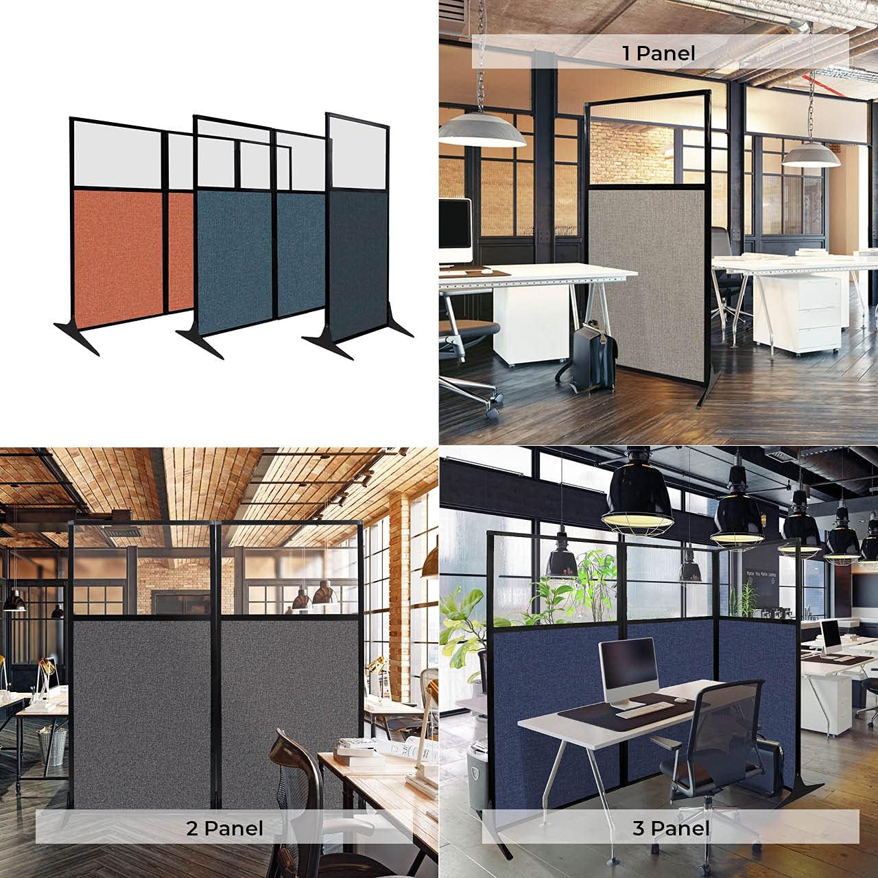 Versare Workstation Partition | Portable Wall Divider | Modern Office Cubicle | Free Standing Privacy Screen | Flexible Work Space | 99" x 70" W/Window, Navy Blue Fabric Panels