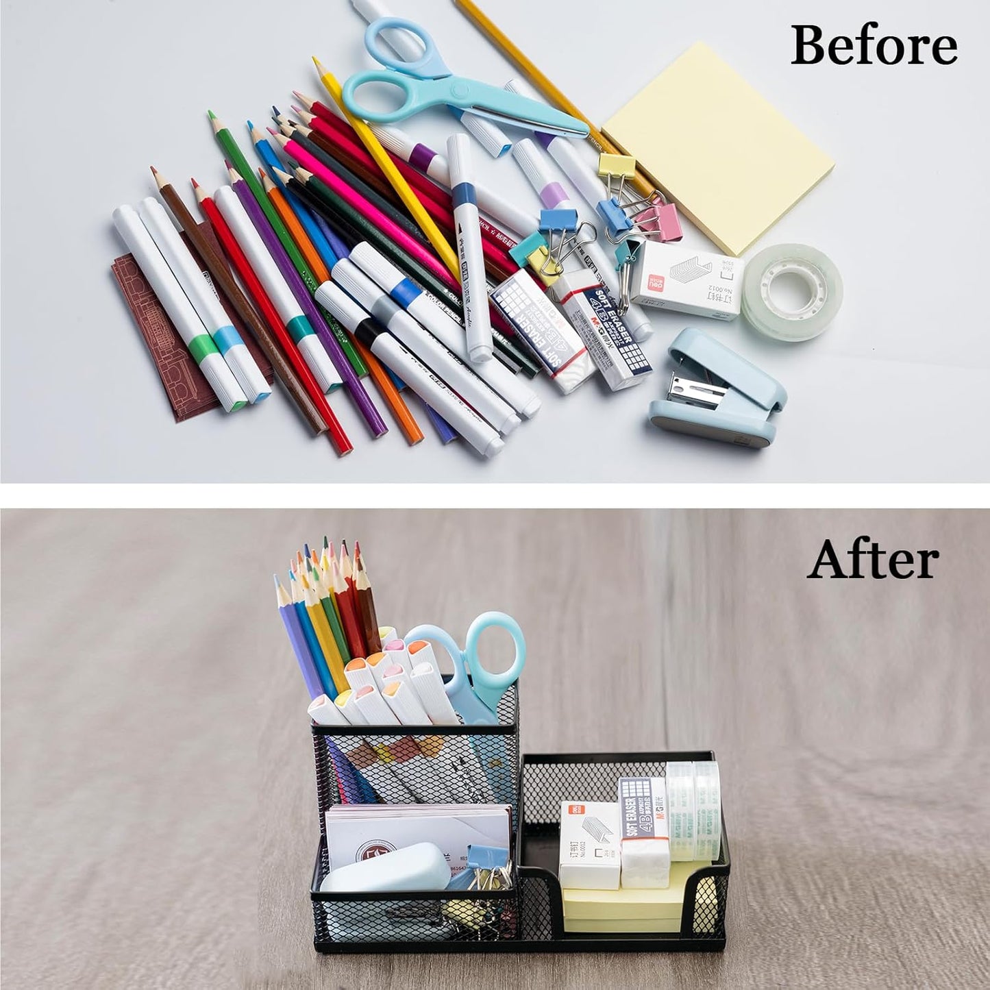 4 Pieces Mesh Pen Holder Desk Organizers and Accessories for Deskop Organizer,3 Compartments Black Pencil Holder for Office Supplies,Gifts for Colleague