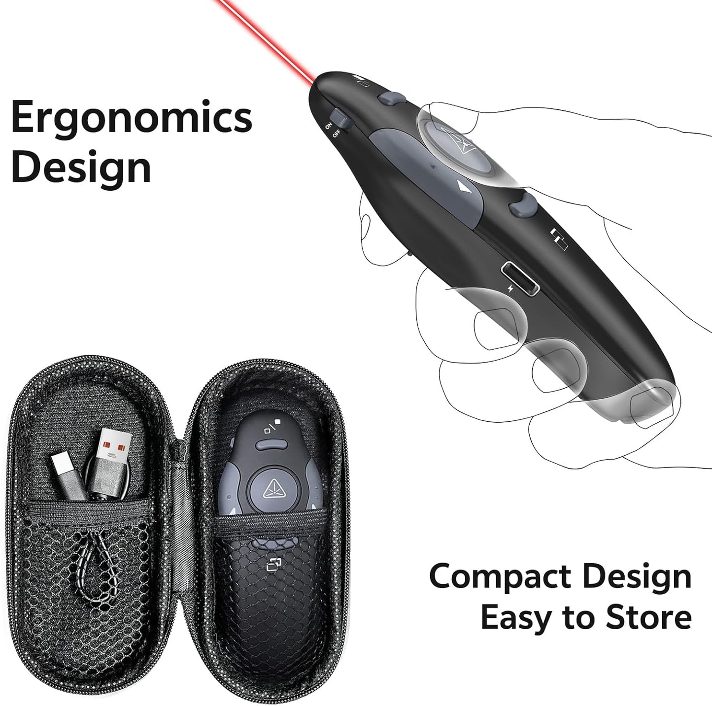 [4 Units] Presentation Clicker with 4 Cases: PowerPoint Wireless Presenter Remote USB Type C Rechargeable Red Laser Pointer Clickers Computer Project Mac PPT Slideshow Google Slide Advancer
