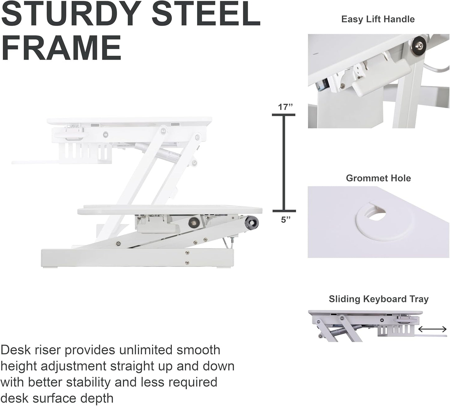 Rocelco 37.5" Height Adjustable Standing Desk Converter with Dual Monitor Mount and Anti-Fatigue Mat - Slide Out Retractable Keyboard Tray - Sit Stand Up Tabletop Riser - White (R DADRW-DM2-MAF)