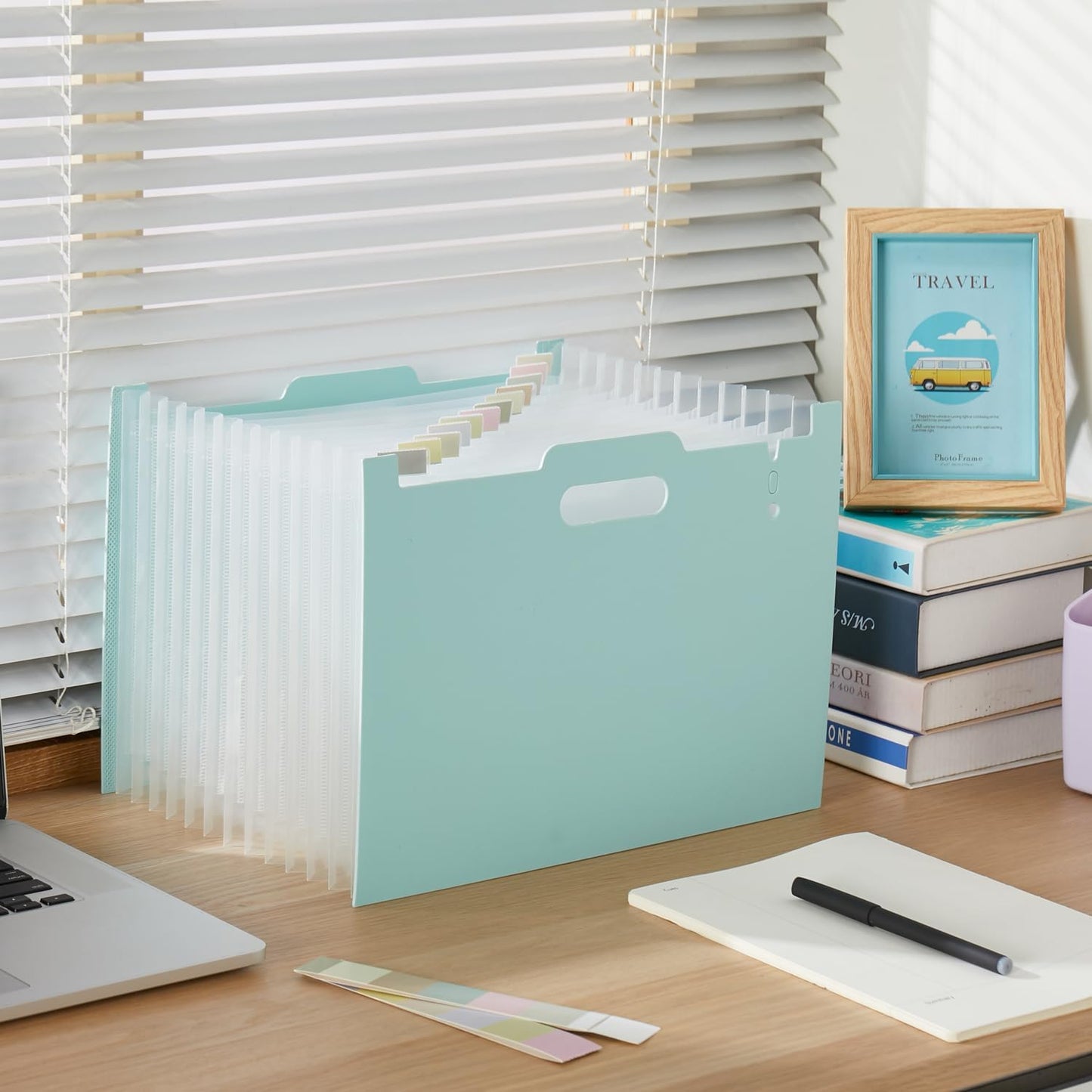 Y YOMA 2 Pack Accordion File Organizer with Handle 12 Pockets Expanding File Folder with Removable Tabs for A4 Letter Size Paper Portable Plastic Filing Organizer Bill Receipt Holder, Mint Green