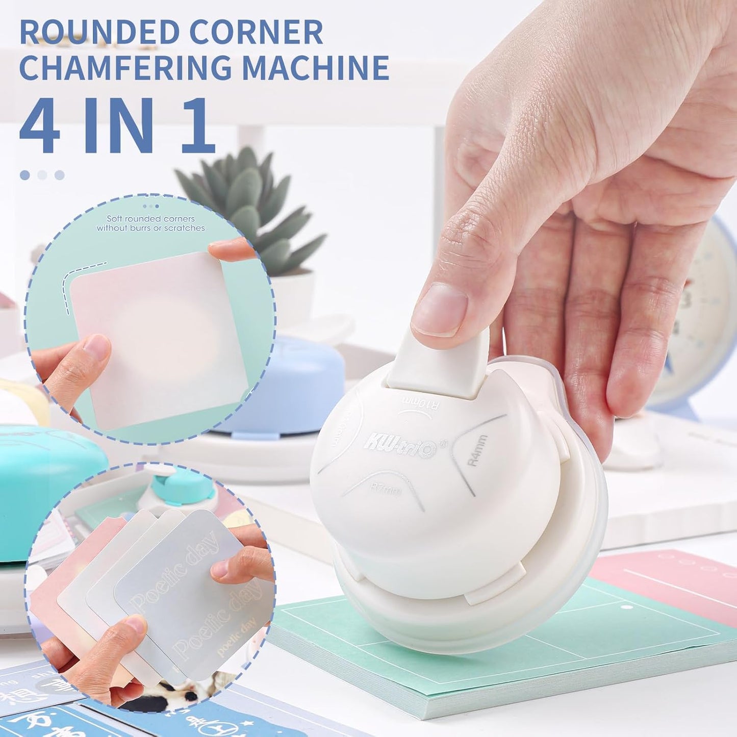 Corner Rounder Punch, Kaluofan 2024 Upgraded 4 in 1 Corner Punch (Inside Rounded Corner+R4mm+R7mm+R10mm), Paper Corner Rounder, Punches for Crafts, DIY Projects, Photo, Card, Scrapbooking Making