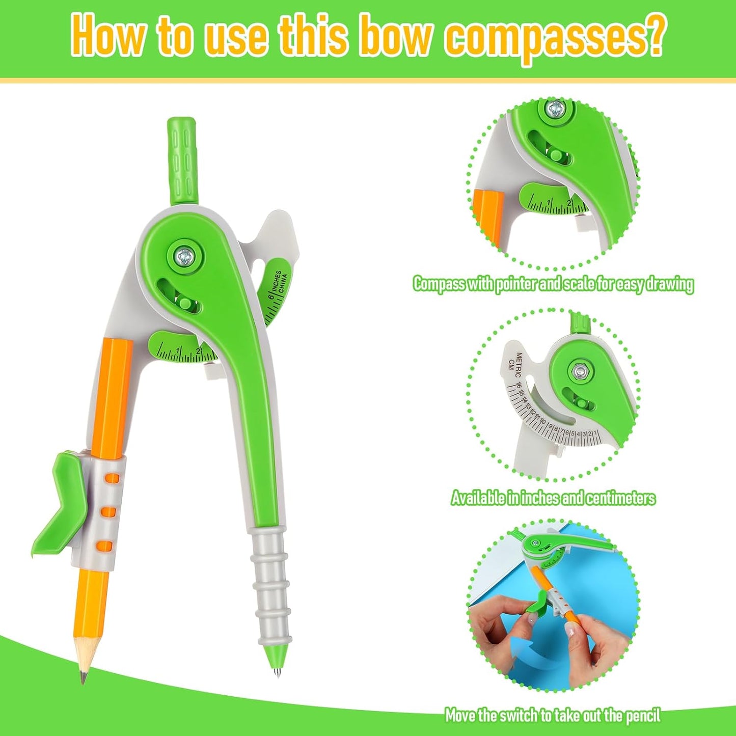 Zonon 30 Pcs Student Math Geometry Compass Tool Classroom Set Bulk 6 Inch Bright Colored Plastic Drawing Compass with Pencils Back to School Supplies for School Home Office