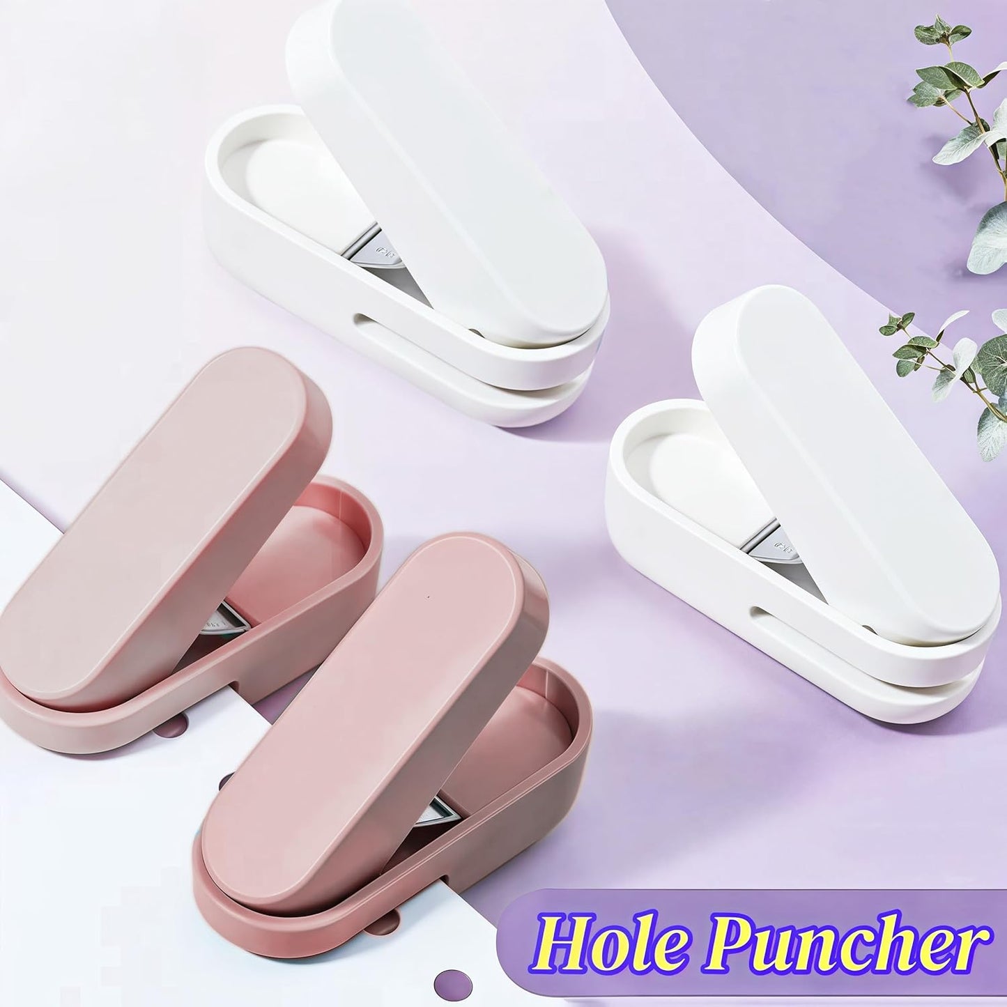 Magnoloran 2 Pack Single Hole Punch, 1/4 inch Mini Small Hole Puncher Heavy Duty Paper Hole Puncher Small Hole Punch One Hole Puncher for Crafts Paper Cards Tags Scrapbook-Pink&White