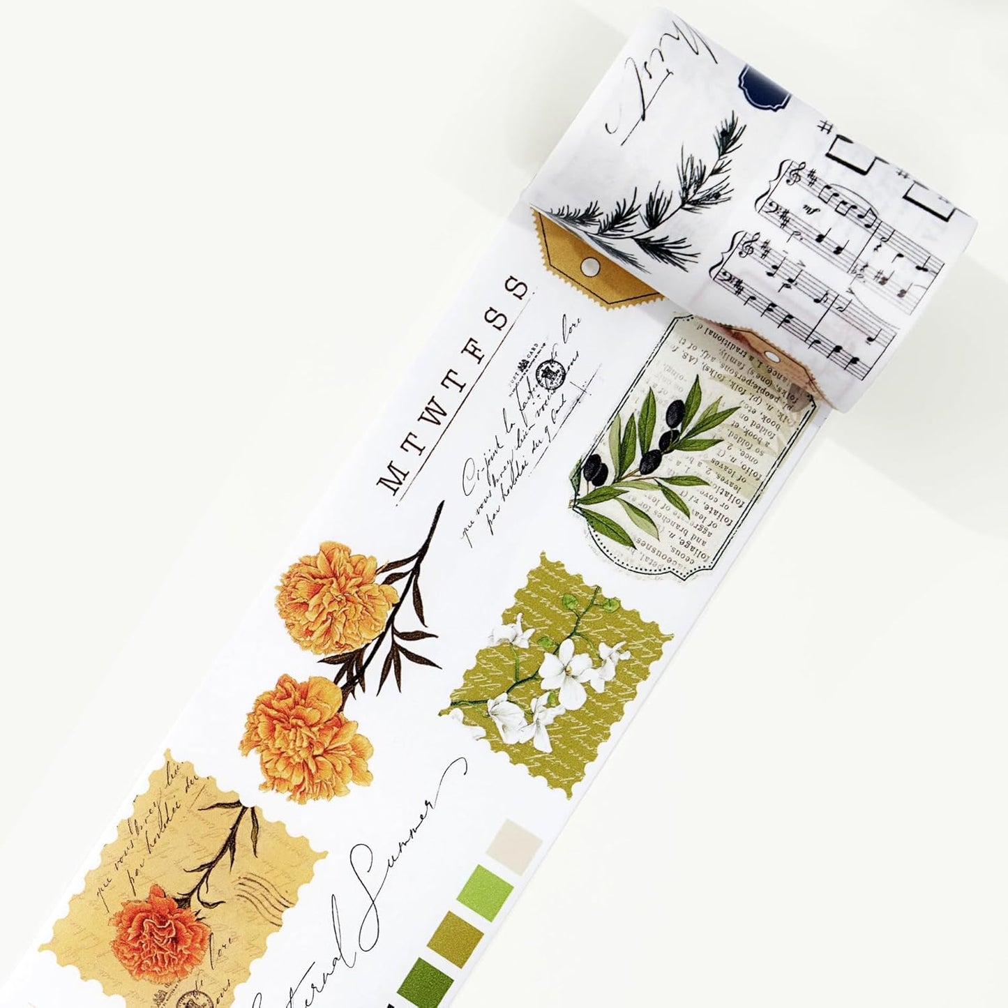 WT Season's Symphony Wide Washi Tape, Single Roll, Original Designs, Vintage Floral Watercolor Tape, Decorative Adhesive Paper Tape for Journals, Scrapbooks, Bujo Planner, DIY Crafts