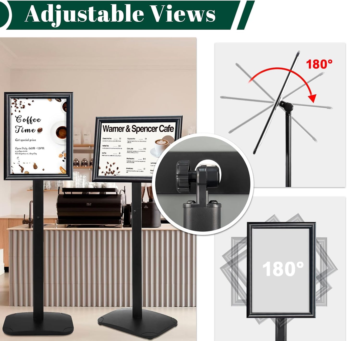 Heavy Duty Pedestal Sign Holder for Display, 11 x 17 inches Adjustable Floor Standing Sign Holder with Weighted Base , Vertical and Horizontal View Sign Stand for Indoor/Outdoor Advertising，Black
