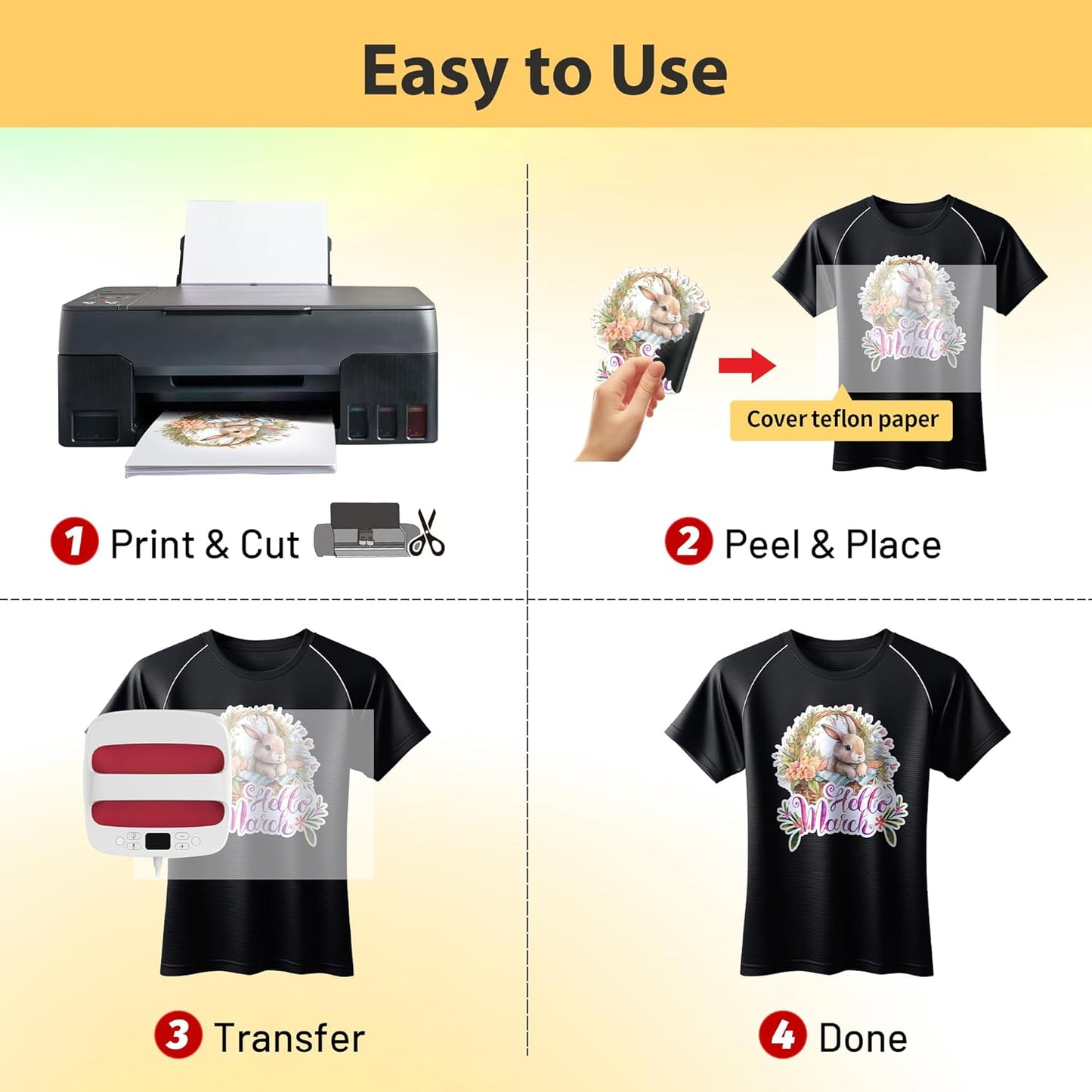 TransOurDream Tru-Heat Transfer Paper for Dark Polyester Fabrics (Dark X, 8.5"x11", 50 Sheets) Printable Iron on Heat Transfer Vinyl for Inkjet Printer