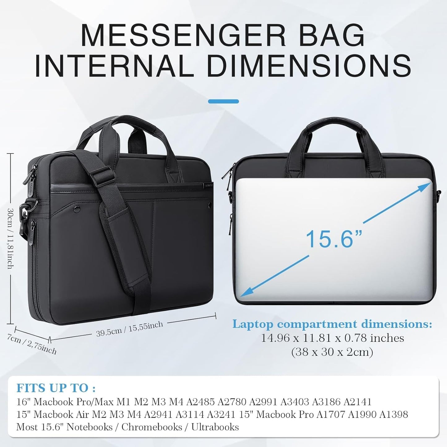 RAINYEAR 15.6 Inch Laptop Bag Laptop Shoulder Bag for Men, Expandable Waterproof Laptop Messenger Bag Large Capacity Computer Laptop Briefcase with Pockets for Travel Business Work Office, Black