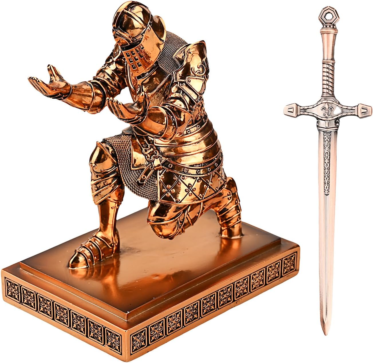 King's Guard Knight Pen Holder Pen Stand Desk Organizers and Accessories Resin Pencil Holder as Gift for Office and Home (Copper(Plating))
