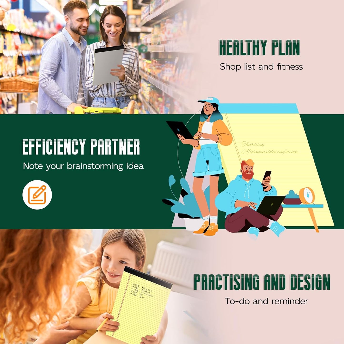 Yellow Legal Pads 8.5 x 14 Note Pads, 6 Pack 8.5 x 14 Notepads, Wide Ruled Lined Paper, Micro Perforated Writing Paper, 30 Sheets Per Notepad for Work/School/Office