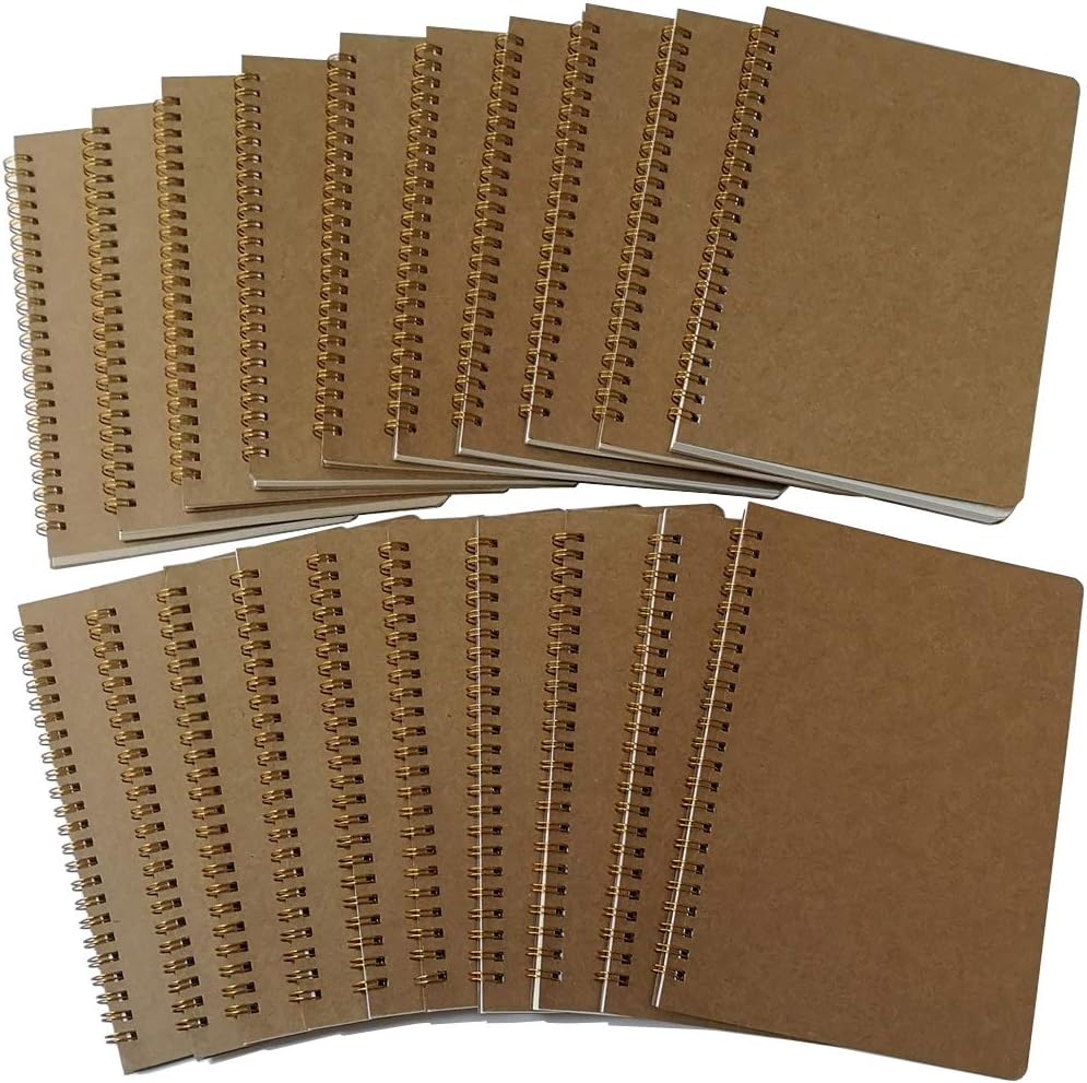YUREE Spiral Notebook A5/Softcover Spiral Journal, Dot Grid Pages, 50 Sheets (100 Pages), 8.45" x 5.8", Brown, 20 Pack