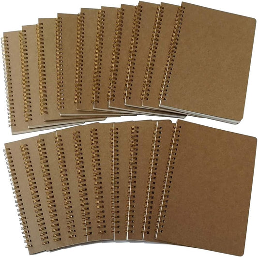 YUREE Spiral Notebook A5/Softcover Spiral Journal Lined, Wide Ruled Pages, 50 Sheets (100 Pages), 8.45" x 5.8", Brown, 20 Pack