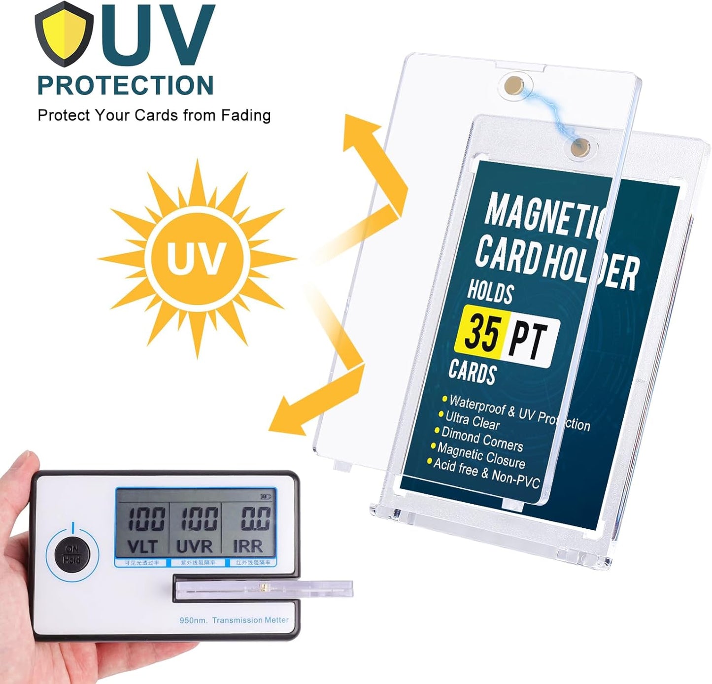 GEAoffice 25pc Magnetic Card Holder for Trading Cards with Dispaly Stands, 35pt UV Protection Ultra Clear Baseball Card Holder Protectors for Sports & Game Cards, Hard Plastic