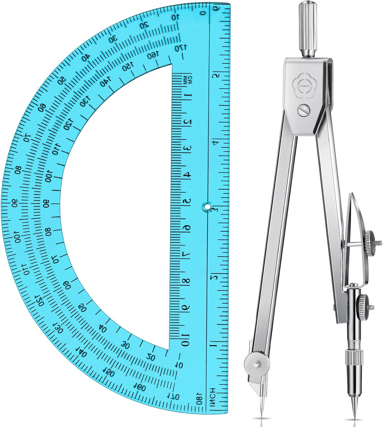 EBOOT Student Geometry Math Set, Drawing Compass and 6 Inch Swing Arm Protractor 180 Degree Math Protractor (Blue)