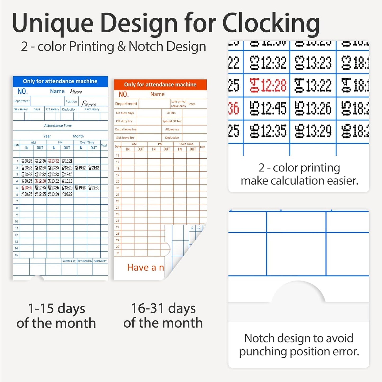 Time Clock with Passcode, Auto-Align Time Card Machine, 6 Punches per Day Time Clock Punch Machine with 100 Time Cards, 2 Ink Ribbons and 4 Racks(White, Military Time)