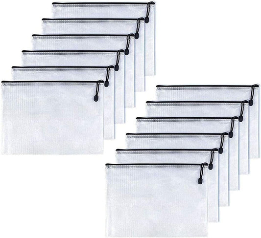 Oaimyy-A4(9"x 13",12 Pcs),Plastic Mesh Zipper Pouch Document Folders Bag Zip File Folders for School Office Supplies, Travel,Puzzles Games Organizing Storage-Black