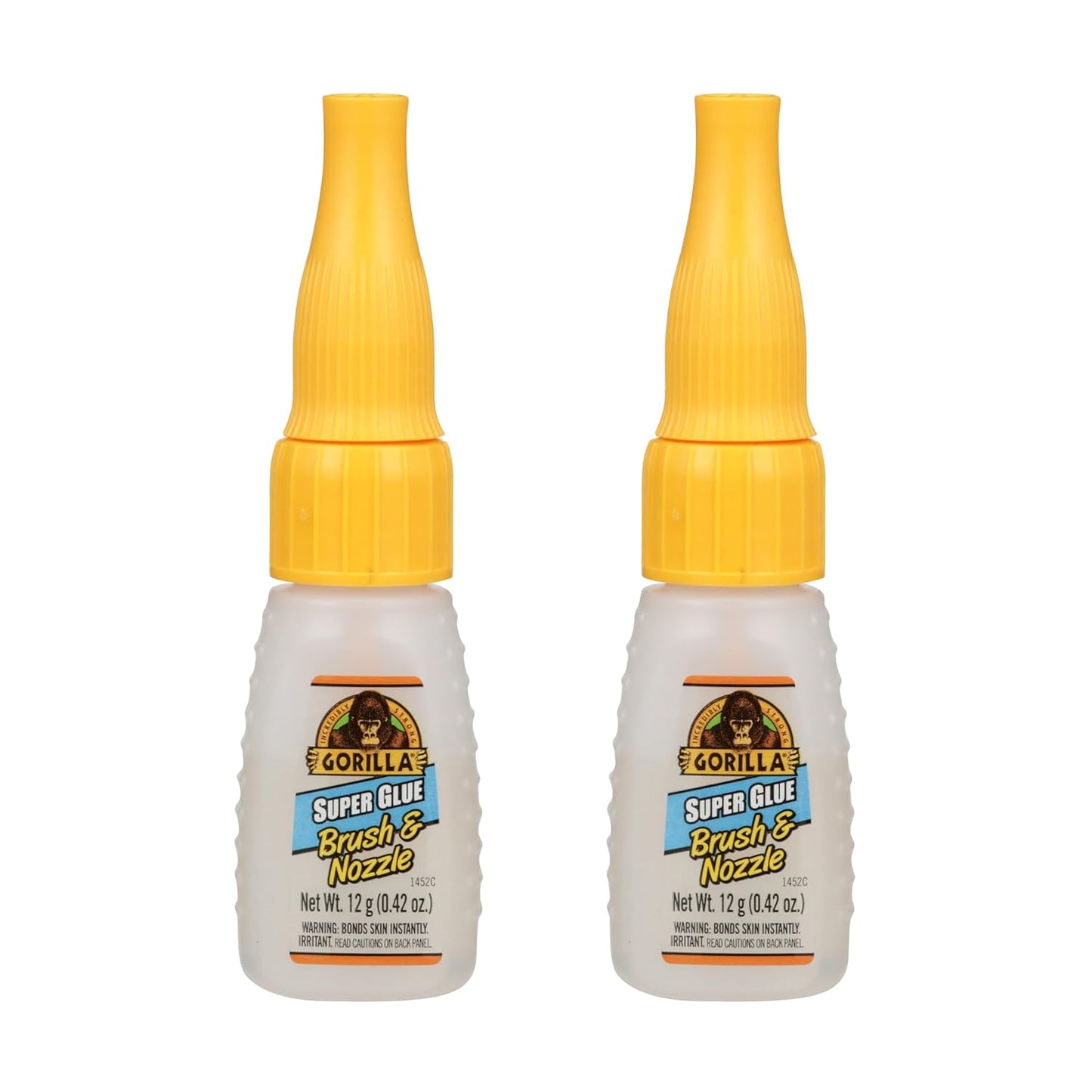 Gorilla Super Glue with Brush & Nozzle Applicator, Clear Glue, 12 Gram (Pack of 2) - All Purpose and Fast Setting for Projects and Repairs