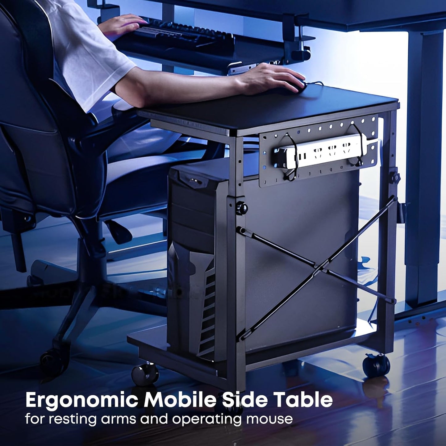 PUTORSEN Height Adjustable Computer Tower Stand - 2-Tier ATX-Case PC Floor Stand with Rolling Wheels, Black