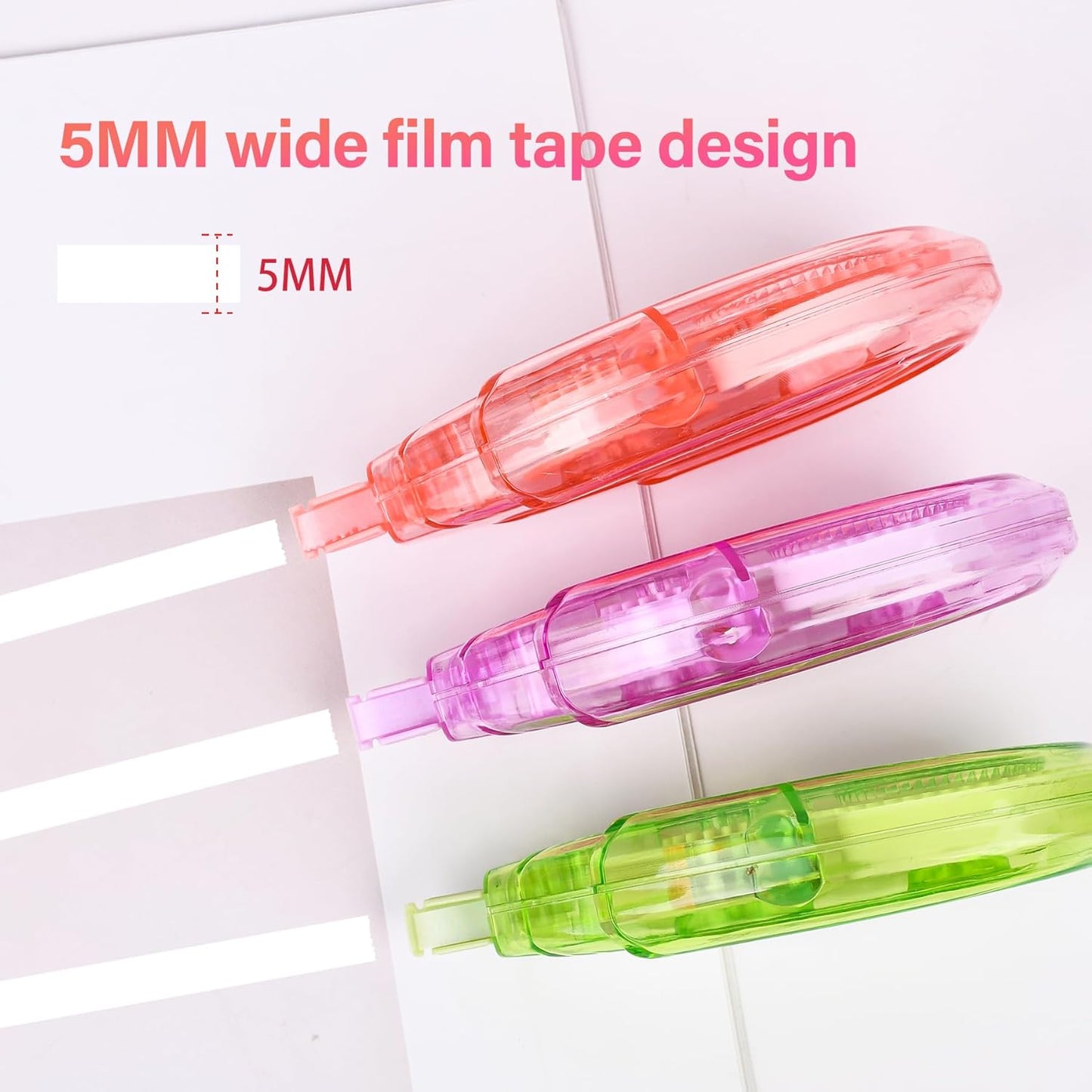 White Correction Tape, Easy To Use Applicator for Instant Corrections Wrong Writing At Any Time, For school, Office (red, purple, green, 12pack, 6M/256" x 0.2")