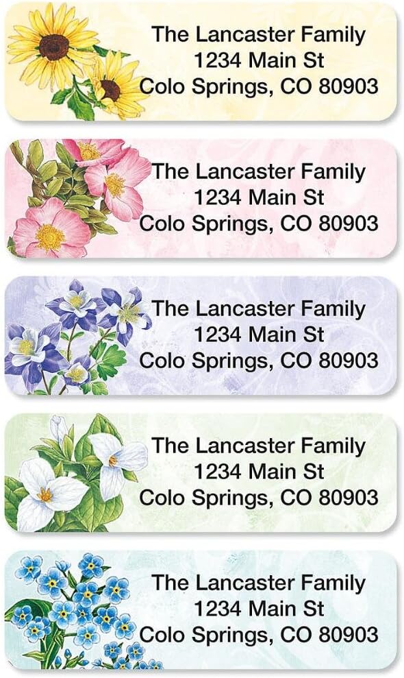 Colorful Images Spring Floral Rolled Personalized Return Address Mailing Labels with Dispenser, Customize with Name & Shipping Address, 500 ¾” x 2½” Self Adhesive, Easy Peel Label Roll