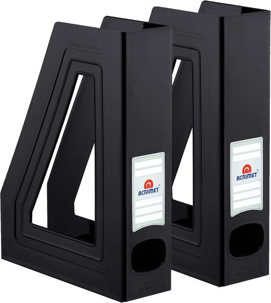 Acrimet Magazine File Holder, Durable Rack, Space-Saving Organizer (Plastic) (Black Color) (2 pack)