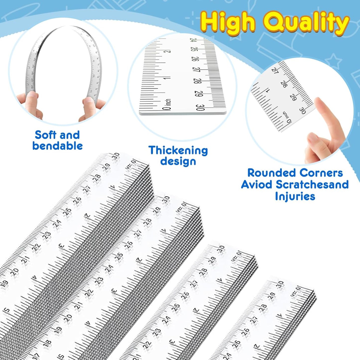 32 Pack Clear Plastic Ruler 12 Inch, Rulers Bulk for Classroom, Transparent Ruler with Centimeters and Inches, Metric Rulers for Kids, Ideal Back to School Office Home Supplies