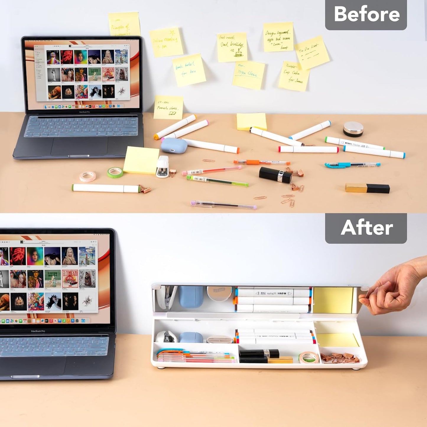 Varhomax Glass Desk Whiteboard with Built-in Mirror, Desktop Organizer Dry Erase White Board with Storage, to Do List Memo Notepad for Home Office and School Supplies