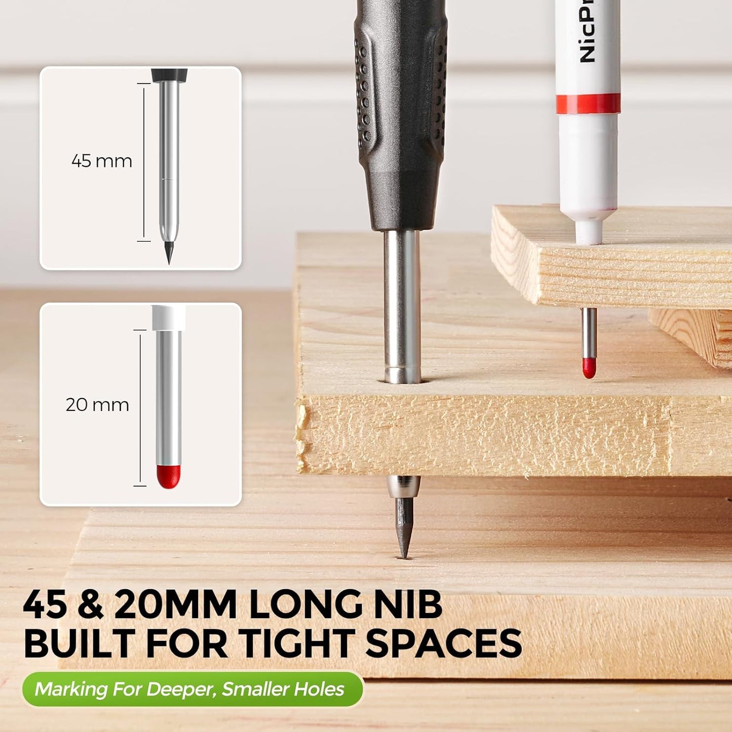 Nicpro Carpenter Pencil with Sharpener & Belt Clip, CP3000 Mechanical Pencils with 6 Refills in a Lead Dispenser, Deep Hole Long Nib Marker Pens for Construction, Woodworking Marking Carpenter Tools