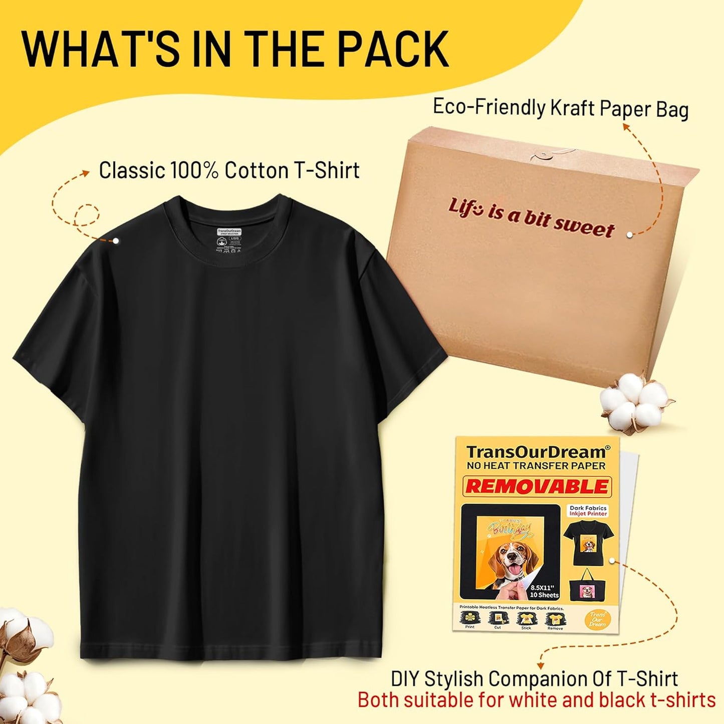 TransOurDream Heavyweight Cotton Blank T-Shirt, Short Sleeve Crew Neck Tee for Heat Transfer, Classic Fit Men's T-Shirts